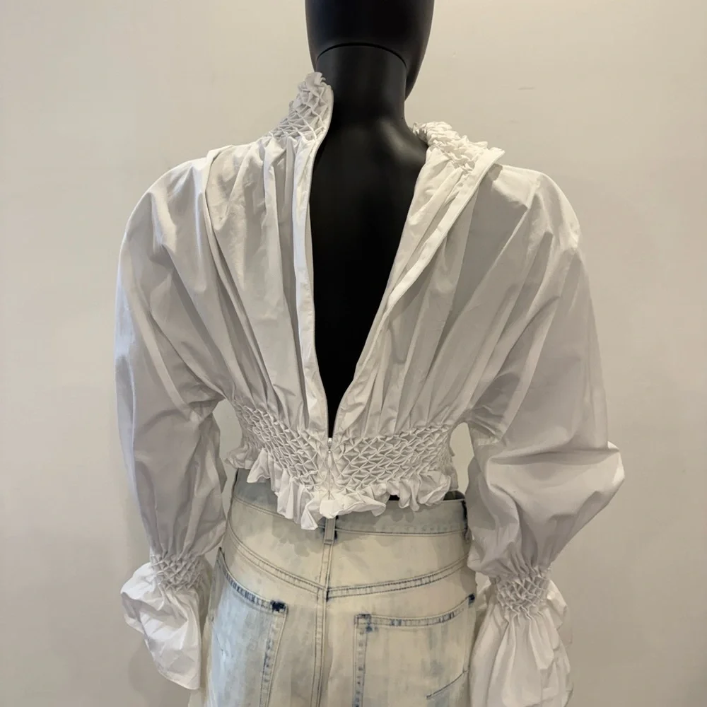 Kenzo Paris Smocked High Neck Blouse FR 38 | Dramatic Sleeve | Wrn Once - Picture 10 of 15